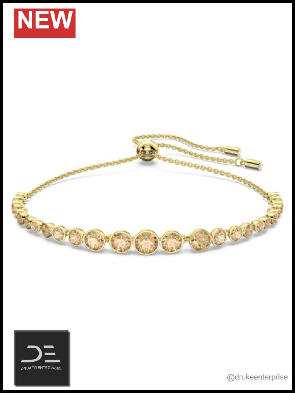 Swarovski Imber Emily Crystal Charm Bracelet Gold Tone Sliding Clasp 14K